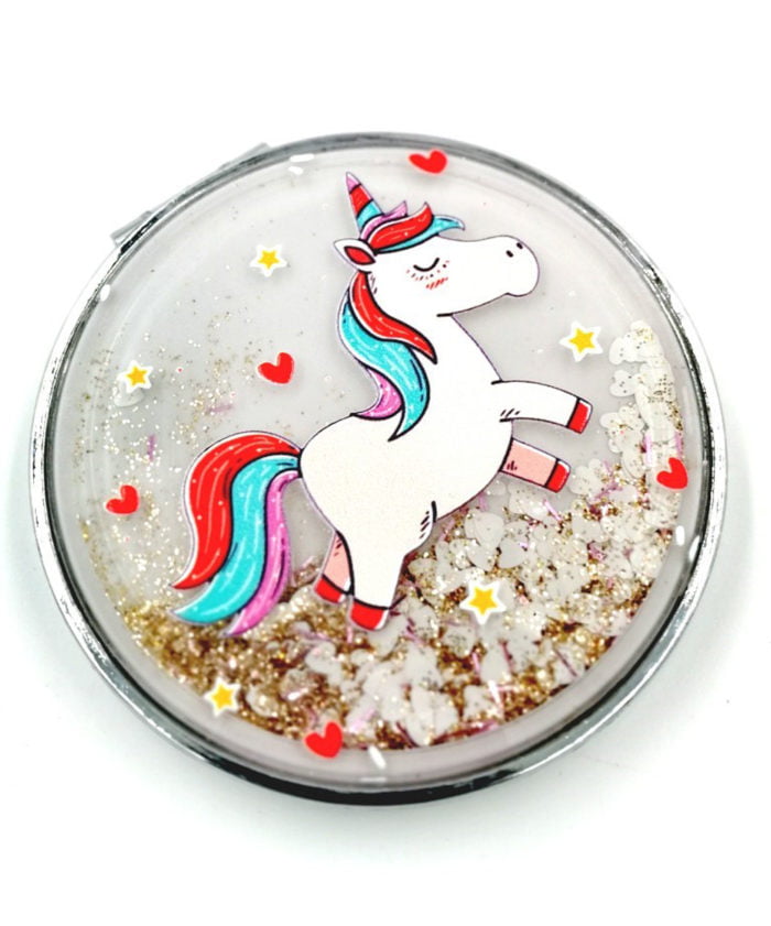 The Playful Unicorn Shimmered and Glitter Finish Pocket Mirror
