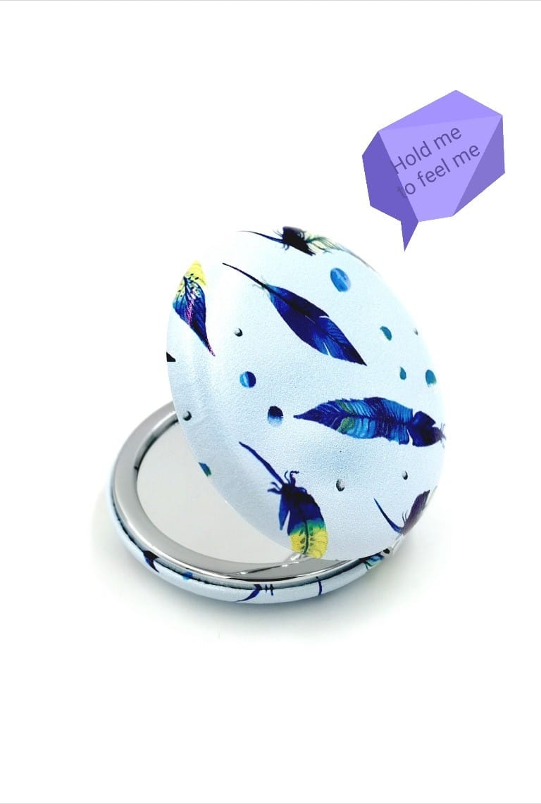 Blue Flying Leaf on White Dual Compact Power Mirror