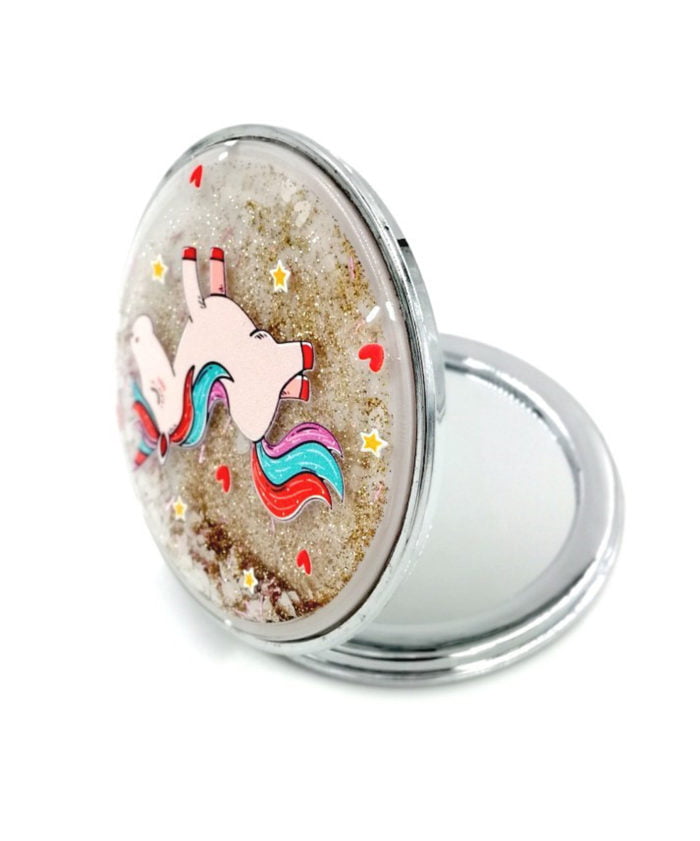 The Playful Unicorn Shimmered and Glitter Finish Pocket Mirror