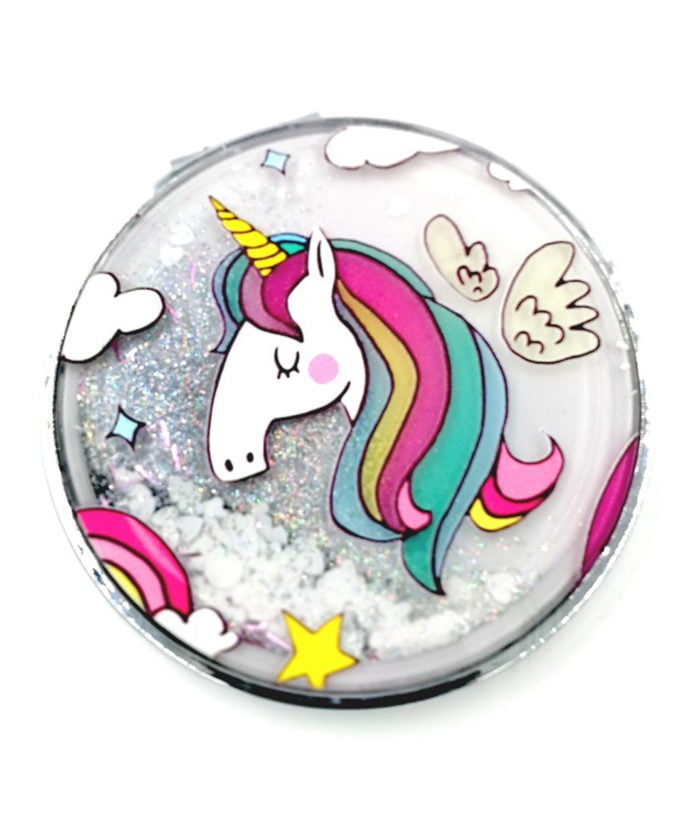 Unicorn Pocket Mirror With Beautiful Hairs|Shimmered Finish