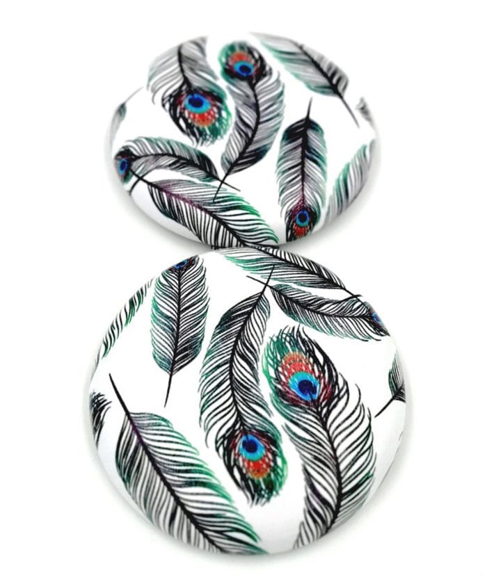 Peacock Feather on White Compact Mirror with Dual Mirror