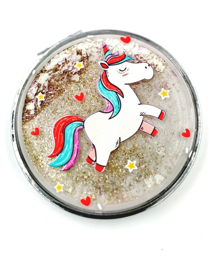 The Playful Unicorn Shimmered and Glitter Finish Pocket Mirror