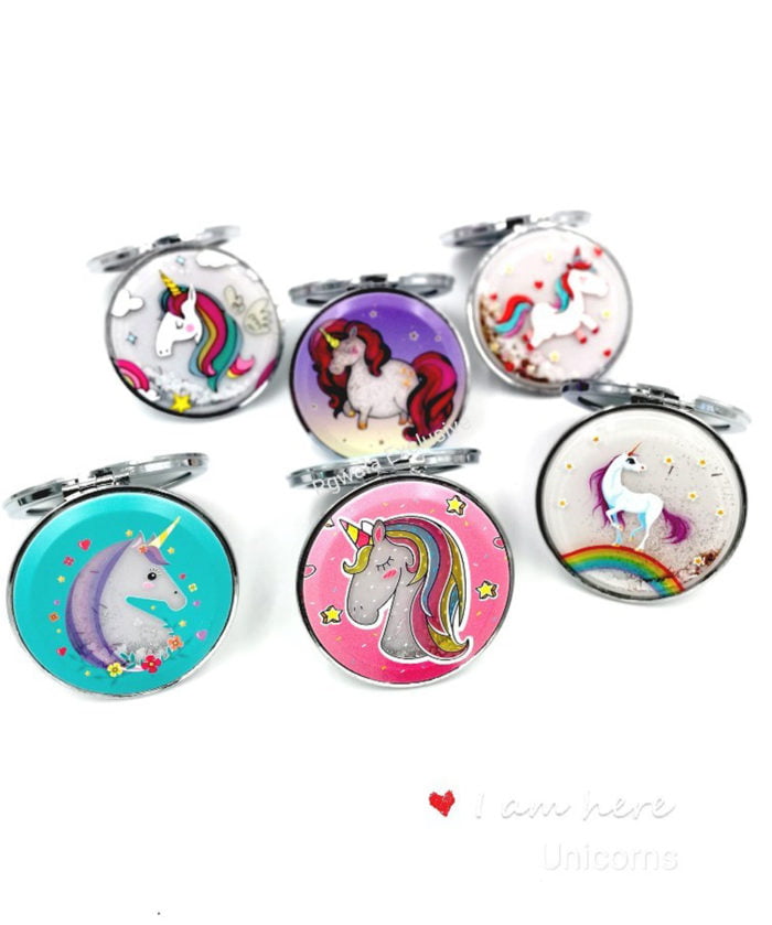 Unicorn Pocket Mirror With Beautiful Hairs|Shimmered Finish