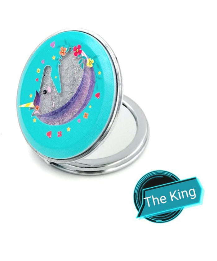 Blue Color Glitter Liquid Filled Unicorn design Compact Mirror