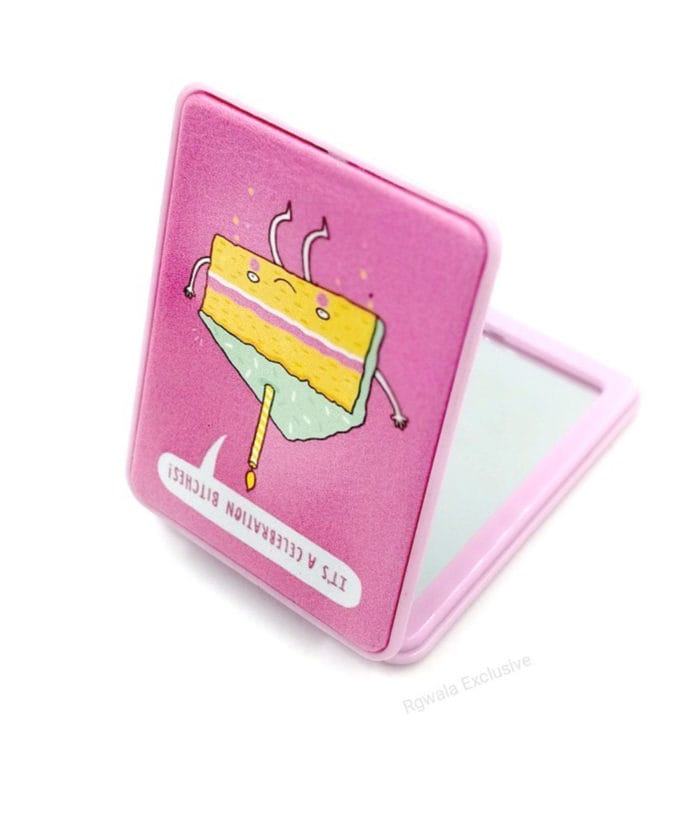 Cake Design Pink color Rectangle Mirror | Dual Power Mirror