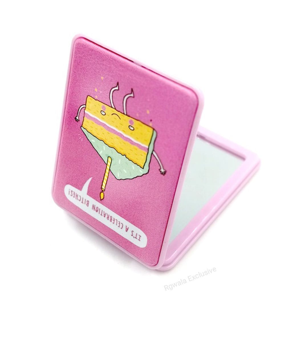 Cake Design Pink color Rectangle Mirror | Dual Power Mirror