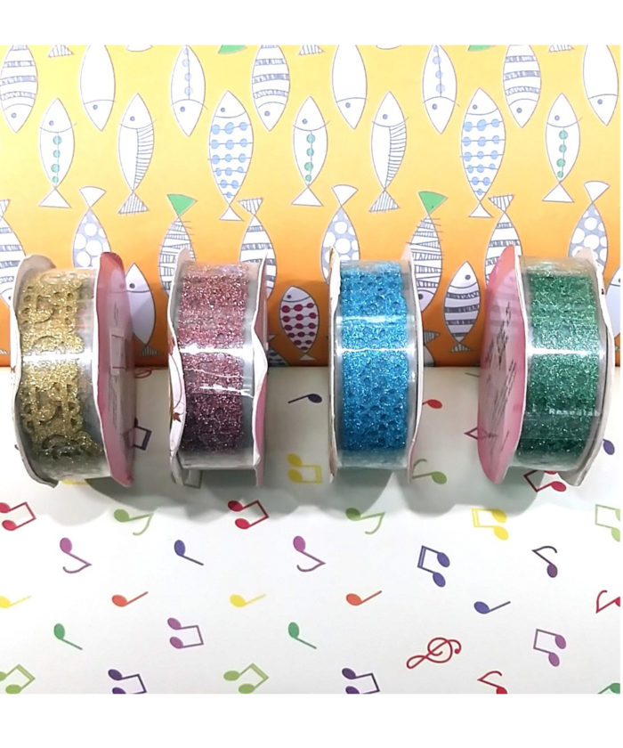 Pack of 4 Glittered Lace Design Cello Tapes for Craft