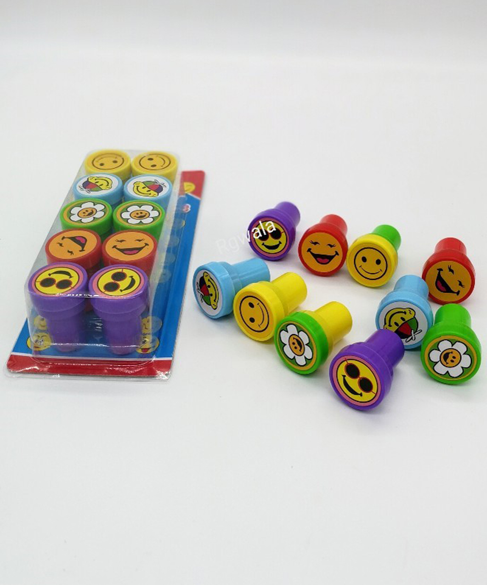 Pack of 10 Colorful smiley Stamps online with inbuilt ink pad