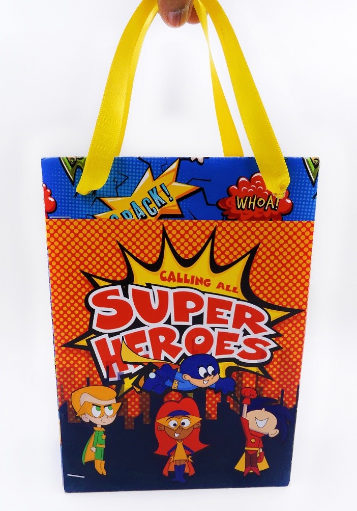 Personalised Girl Superhero Party Bags, Dark – red berry apple