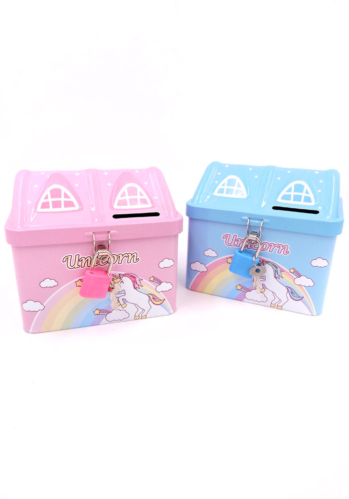 unicorn hut shape kids coin bank with lock and key for kids return gifts
