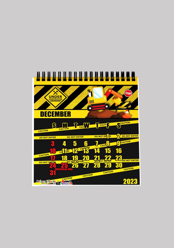 under construction theme desk calendar , customize with name message , perfect for birthday return gifts