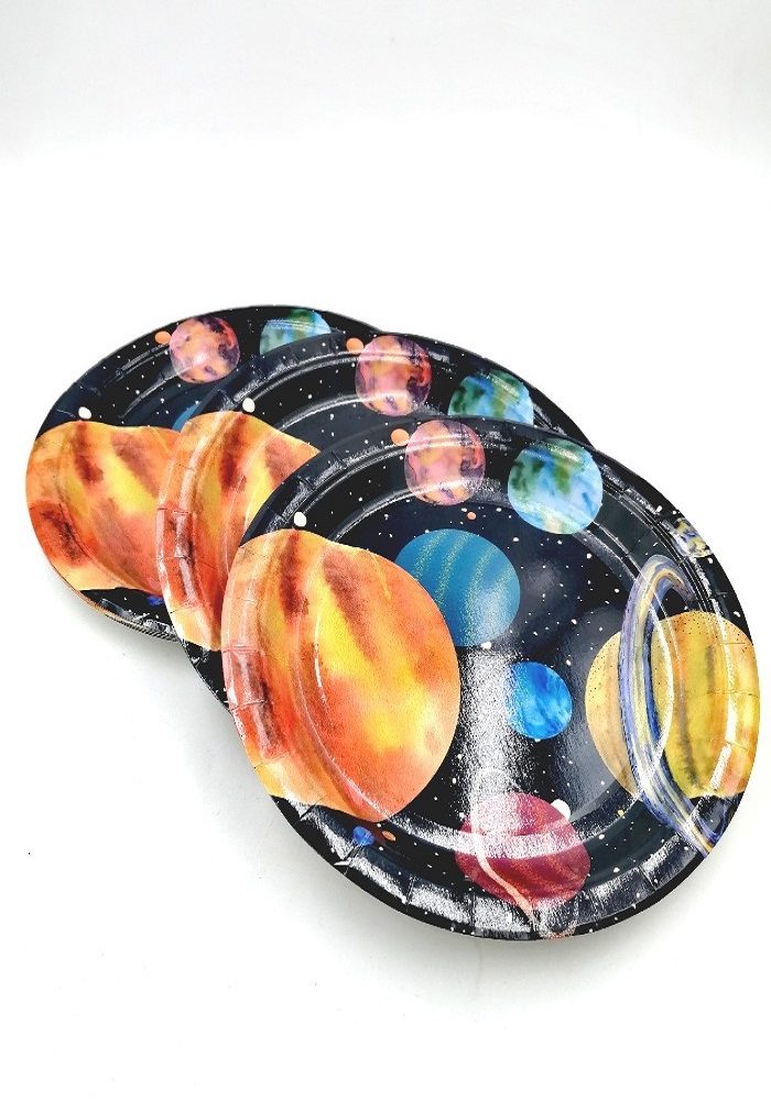 space theme paper plates for birthday party snacks