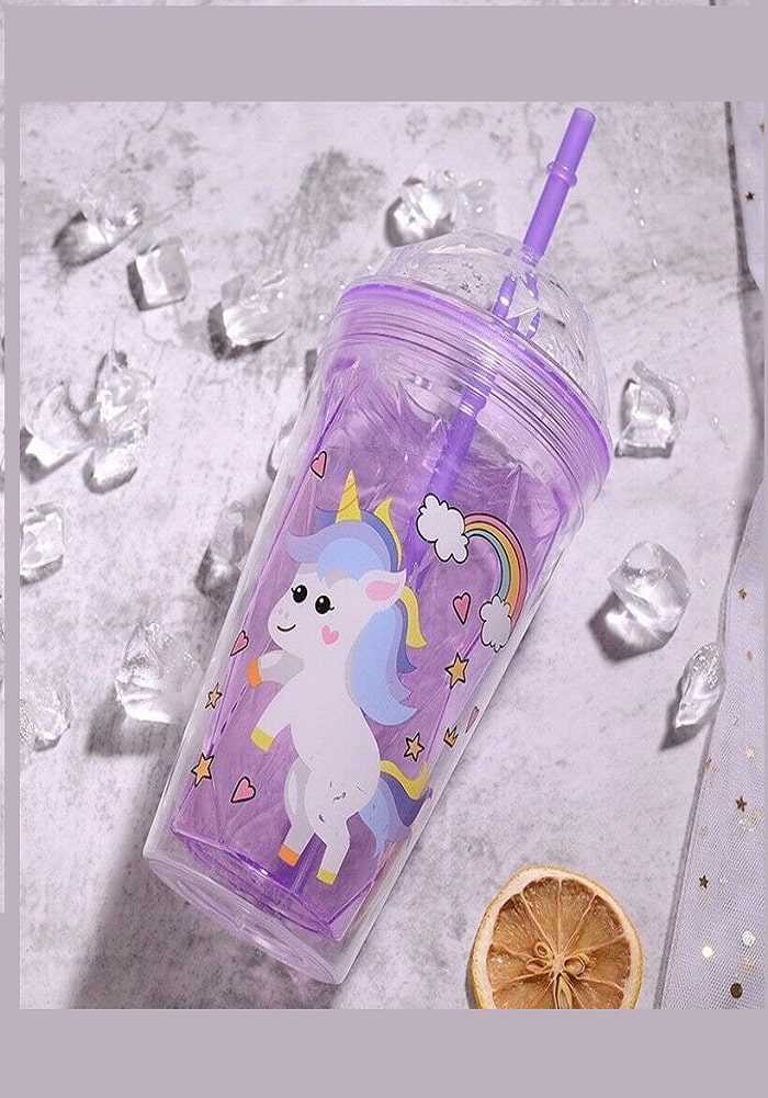 birthday return gifts unicorn theme glass sipper cup straw