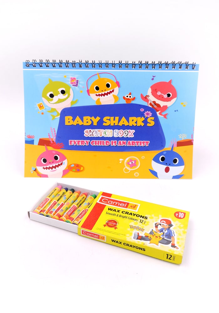 baby shark theme drawing book with pencil colors