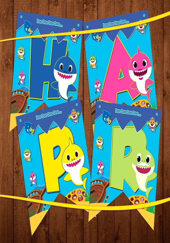 baby shark theme birthday banner party decoration