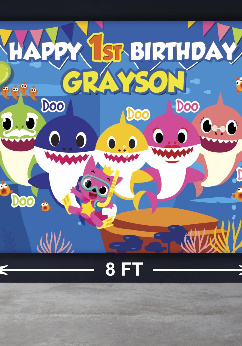 baby shark theme backdrop for birthday party