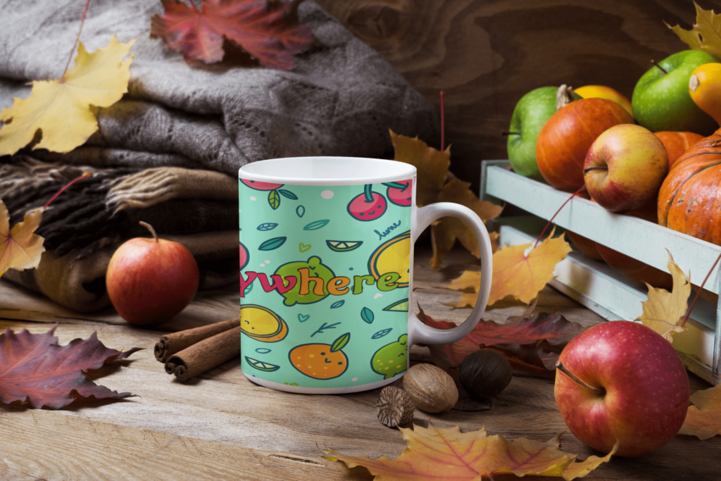 fruits everywhere design mug for return gifts