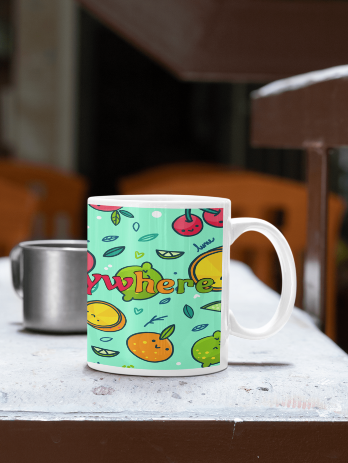 fruits everywhere design mug for return gifts