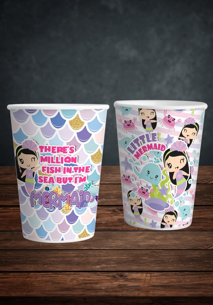 mermaid theme paper cups for party