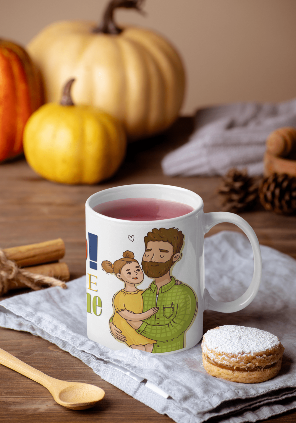 dad holding daughter mug