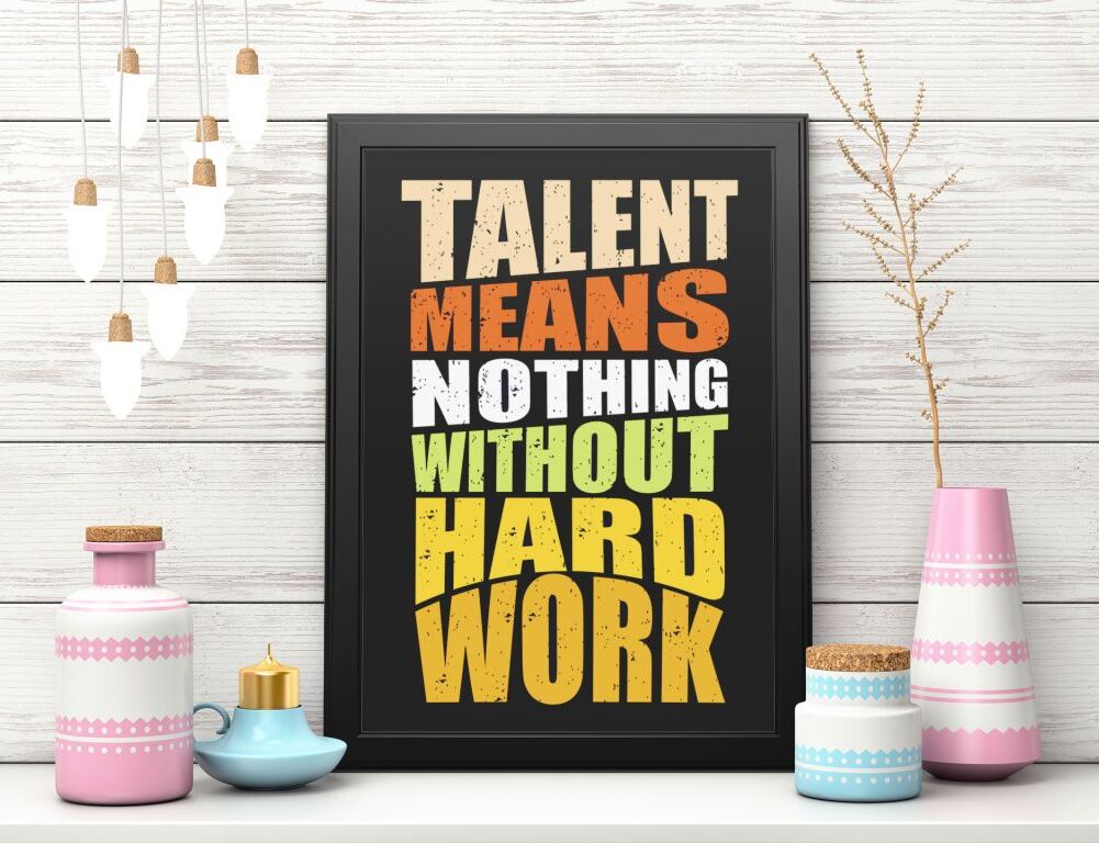 Talent Means nothing without hard work wooden frame wall poster sticker motivational quotes