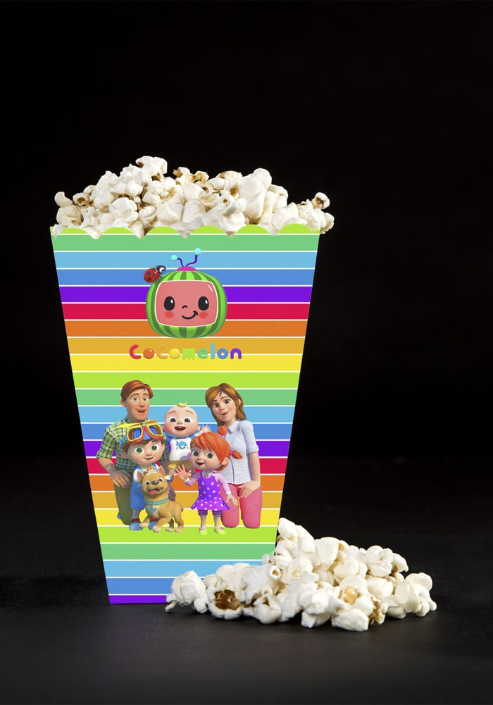 popcorn box for birthday party cocomelon theme print
