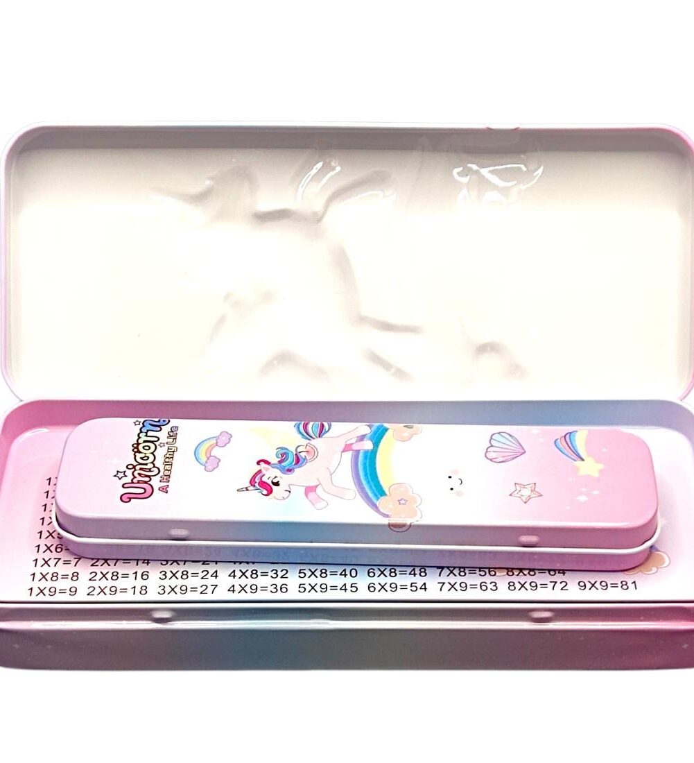 unicorn metal pencil box for school