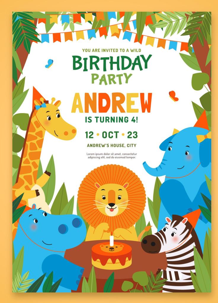 Animal Theme Birthday Invites