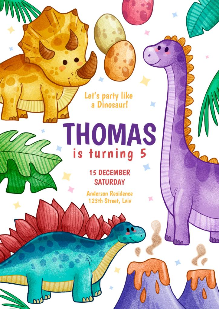 Dino Theme Birthday Invites