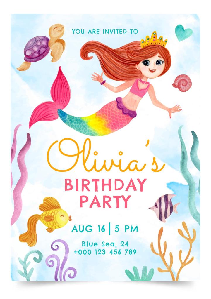 Mermaid theme birthday invitation cards