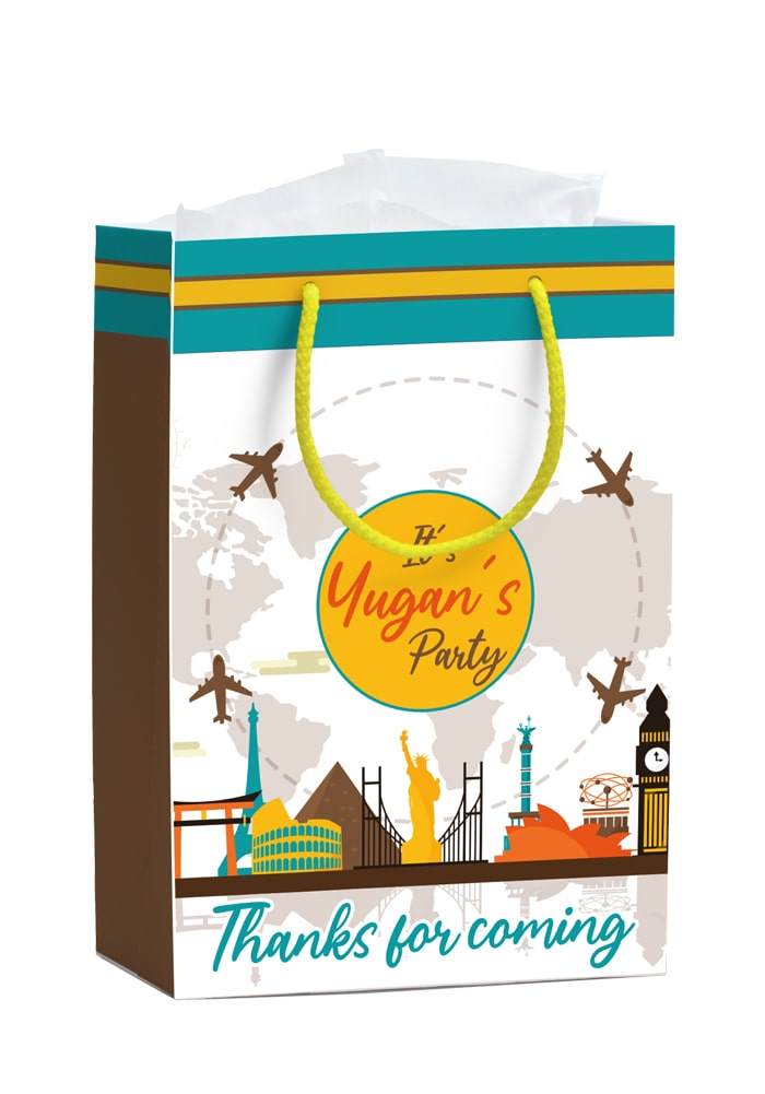 adventure or travel pattern theme paper bags party