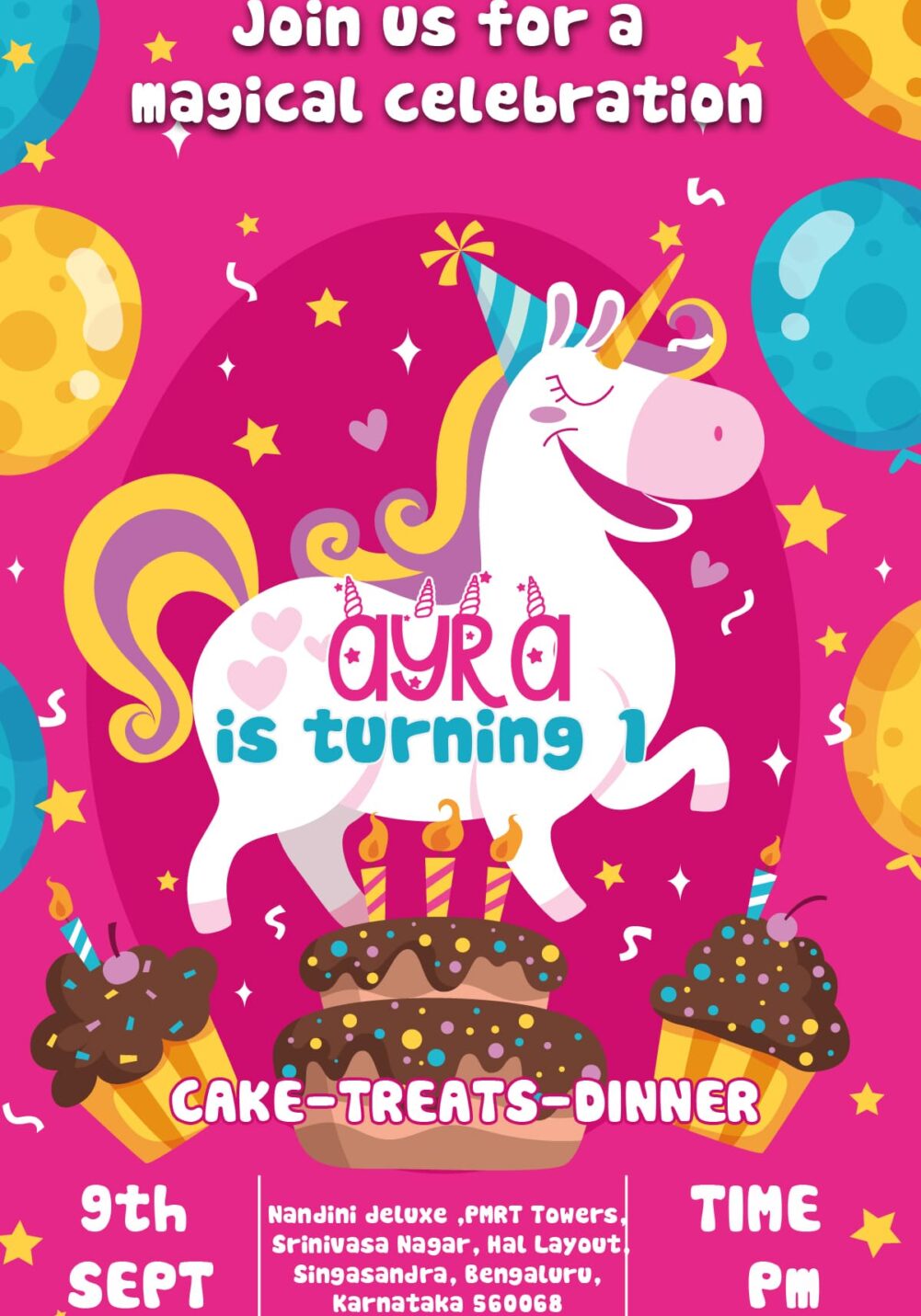 Unicorn theme birthday invites
