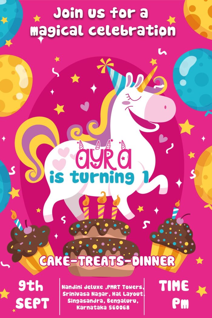 Unicorn theme birthday invites