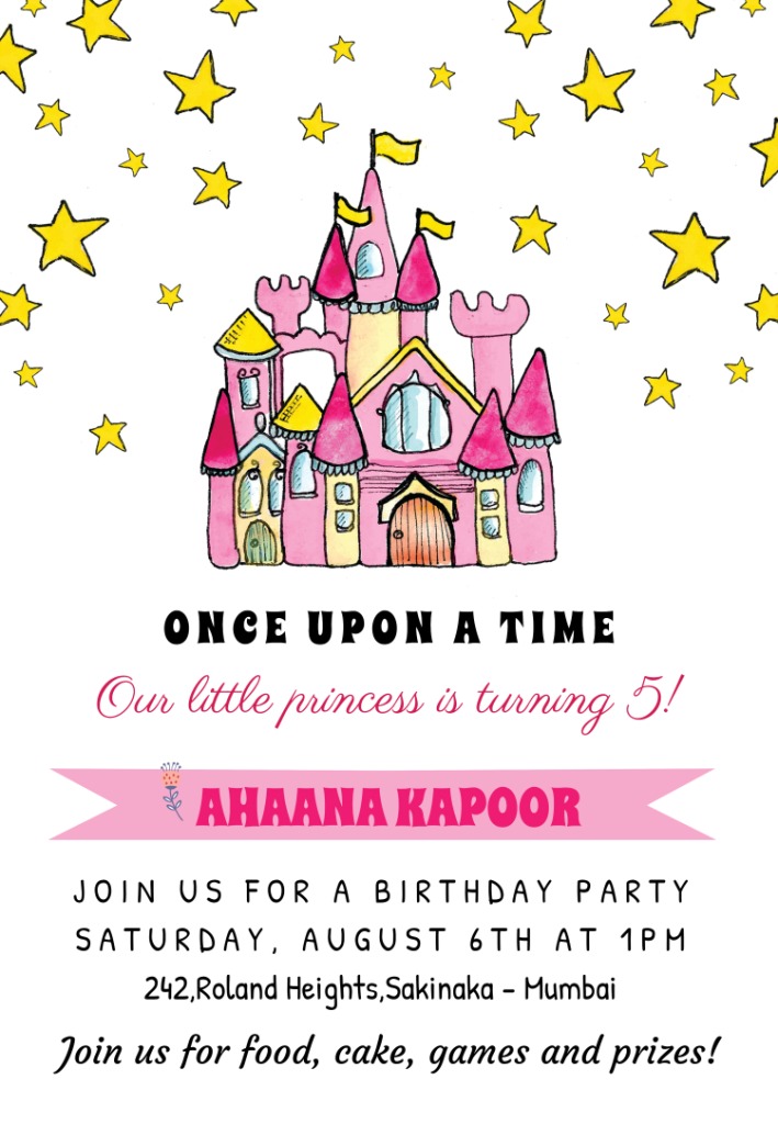 Princess Theme Birthday Invite