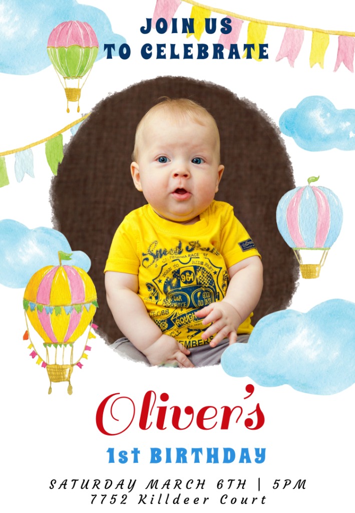 Hot Air Balloon Theme Birthday Invite