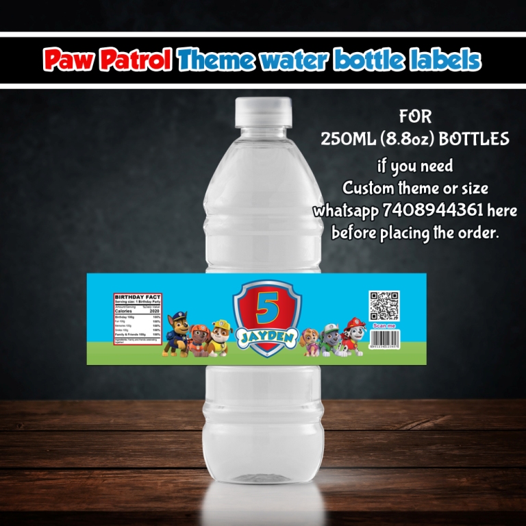 Paw patrol theme Bottle stickers