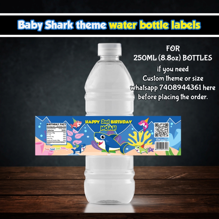 Baby shark theme Bottle stickers