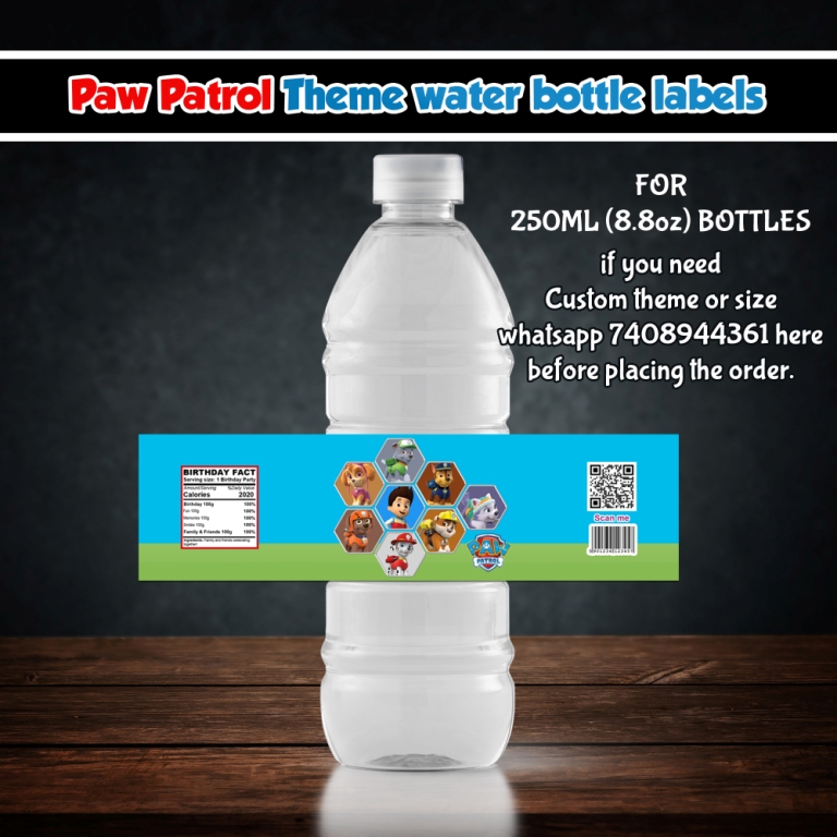 Paw patrol theme Bottle stickers