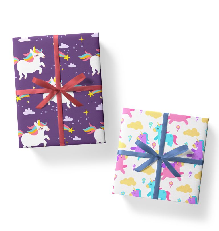 Unicorn theme gift wrap for gifts 