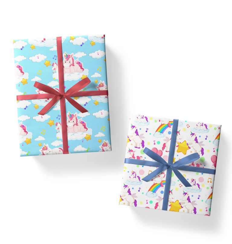 Unicorn theme gift wrap for gifts 