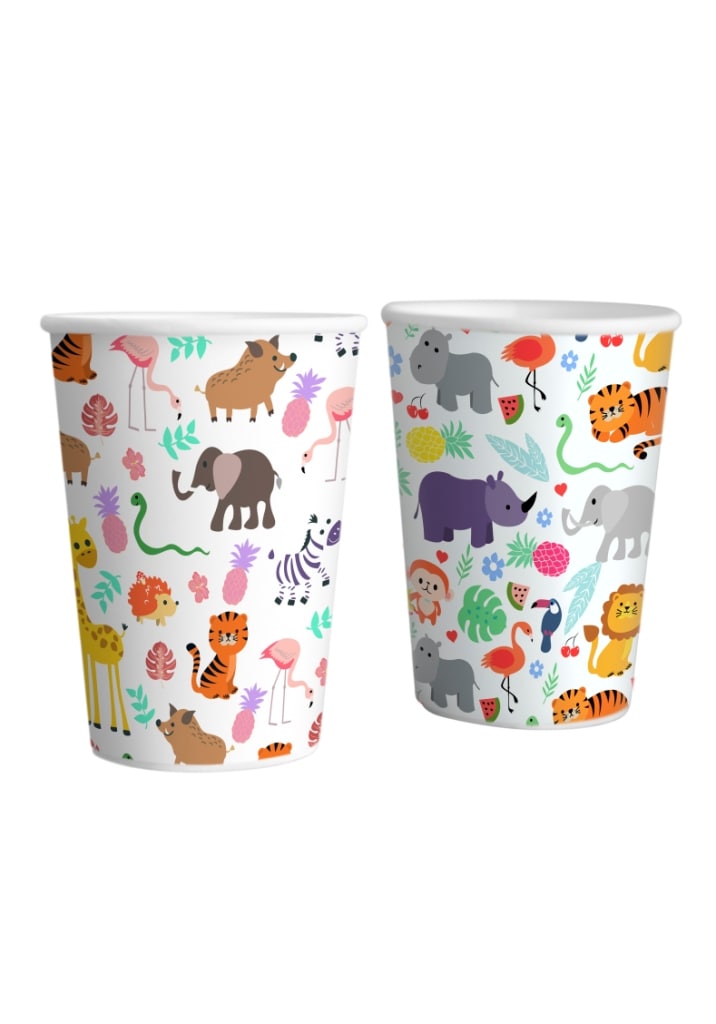 animal print theme based paper cups for birthday