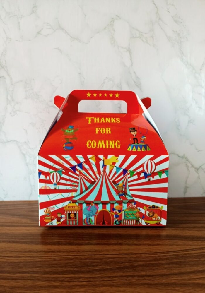 carnival theme gable box, snack box, print, birthday candies customize with name
