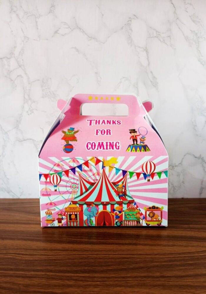 carnival theme gable box, snack box, print, birthday candies customize with name