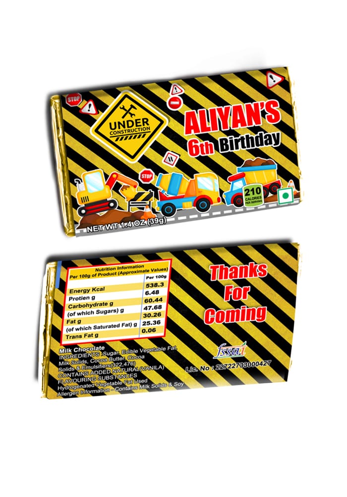 Under construction theme Chocolate for giveaways