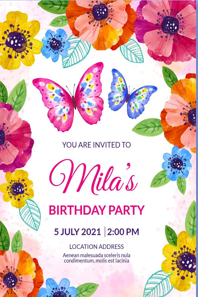 Butterfly Theme Birthday Invites