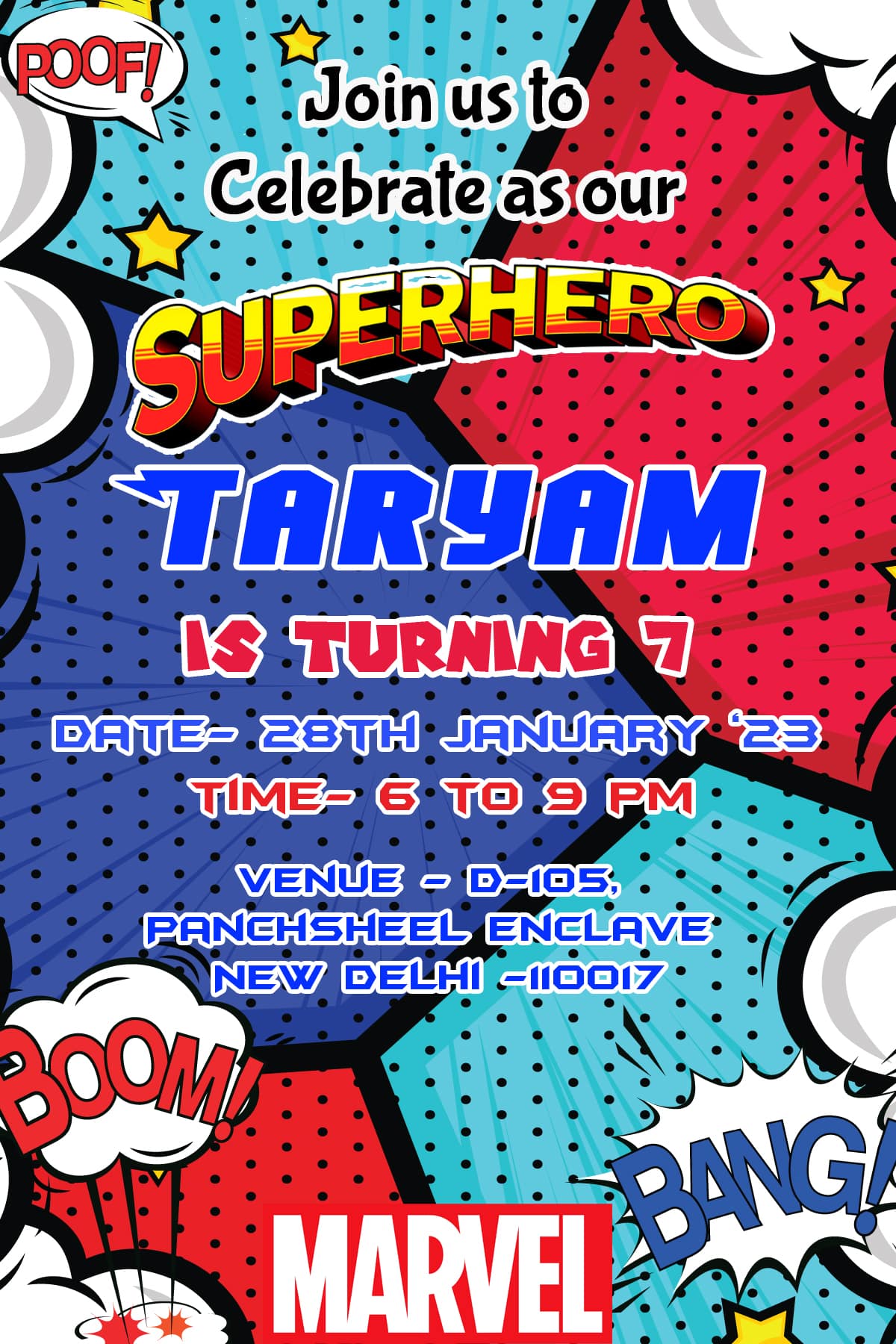 Pack of 10 Super heroes Theme Birthday Invites