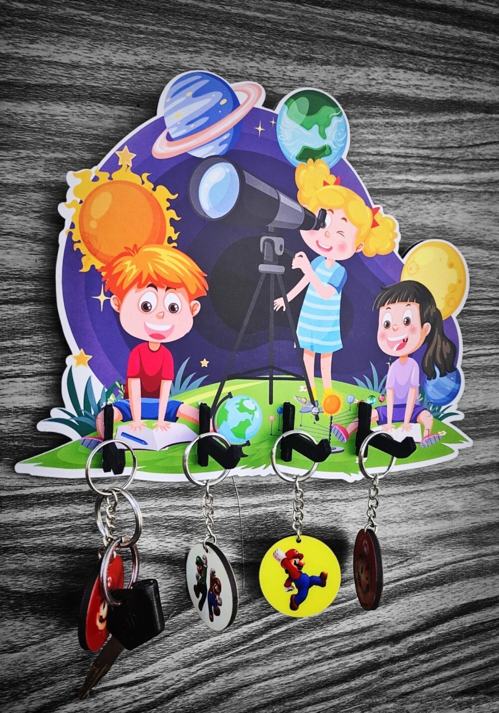 space theme wooden key holder hooks hanger