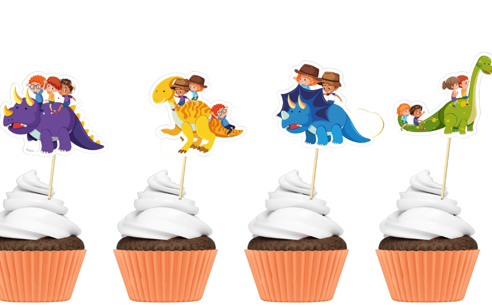 Dinosaur and kids Cup Cake Toppers