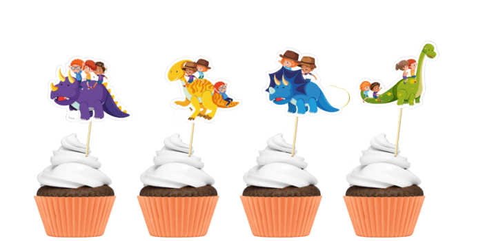 Dinosaur and kids Cup Cake Toppers