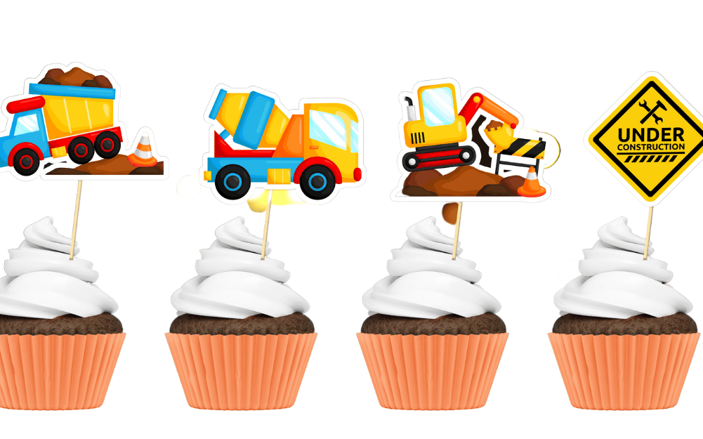 under construction theme cupcake topper